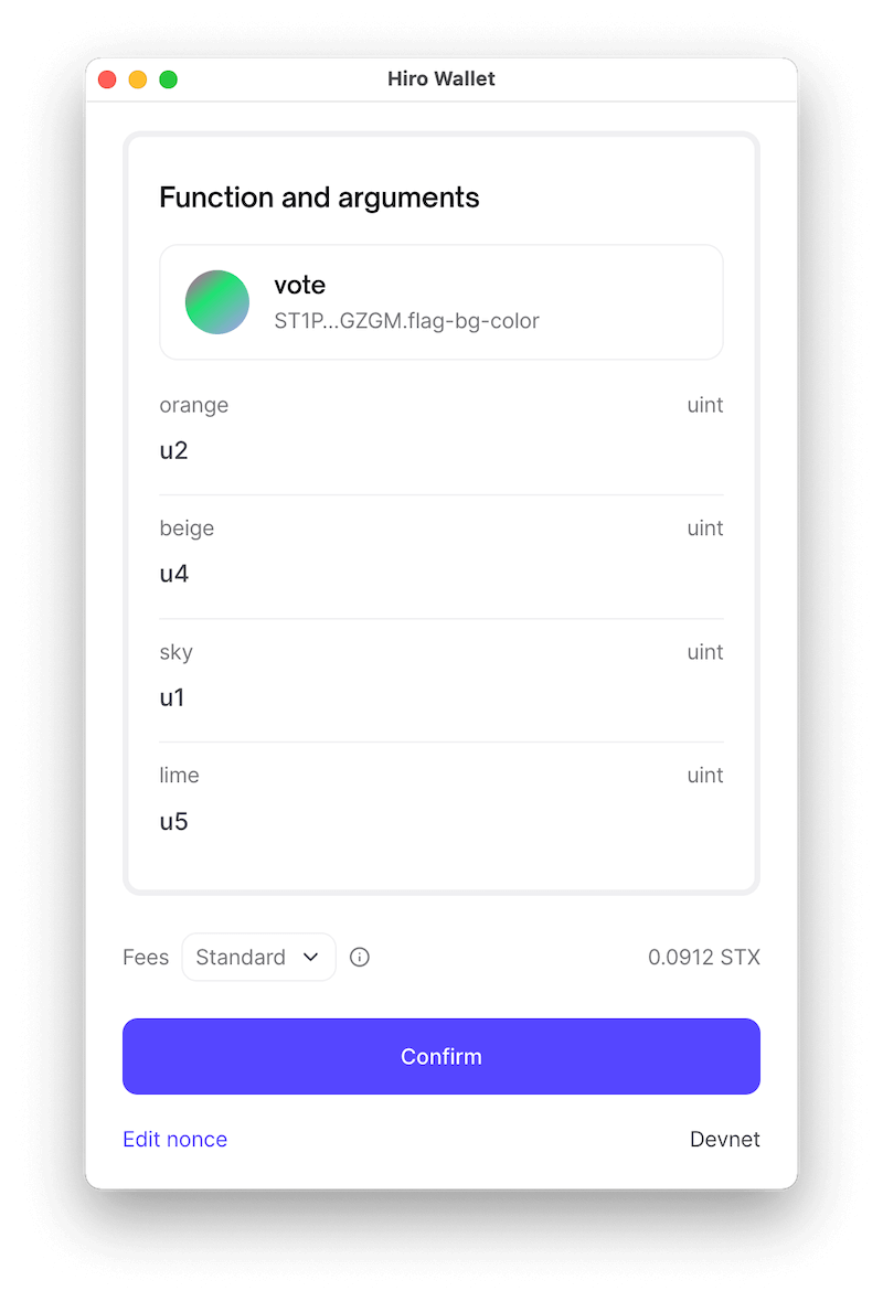 Hiro Wallet Color Vote Screenshot